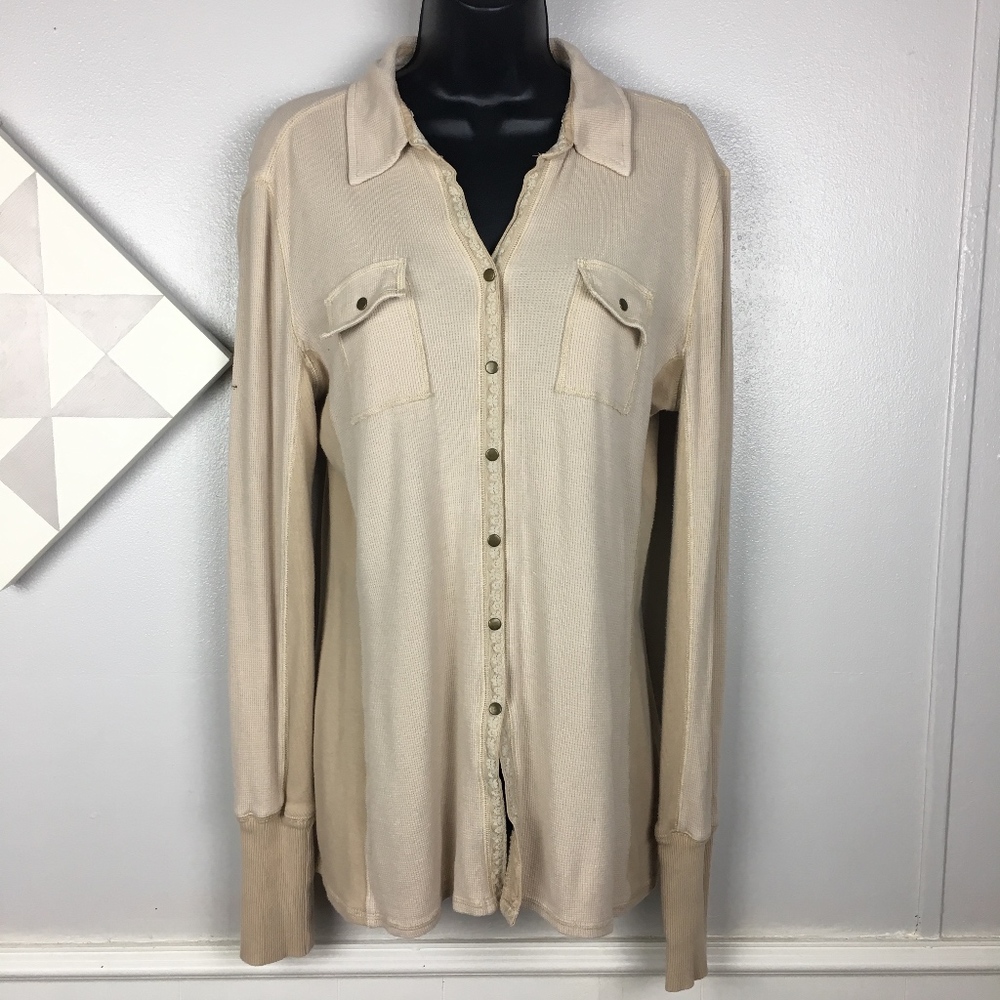 Free People Long Sleeve Thermal Button Front